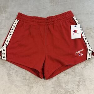 Champion Shorts Womens Medium-Red Athletic Sweat Shorts Logo Tape Side Stripe